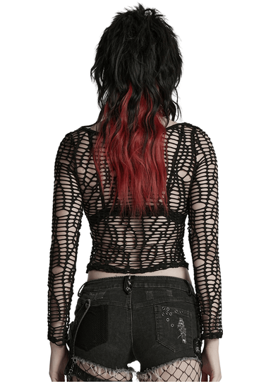 Edgy Mesh Punk Top with Bold Deep-V Cut-Out Design